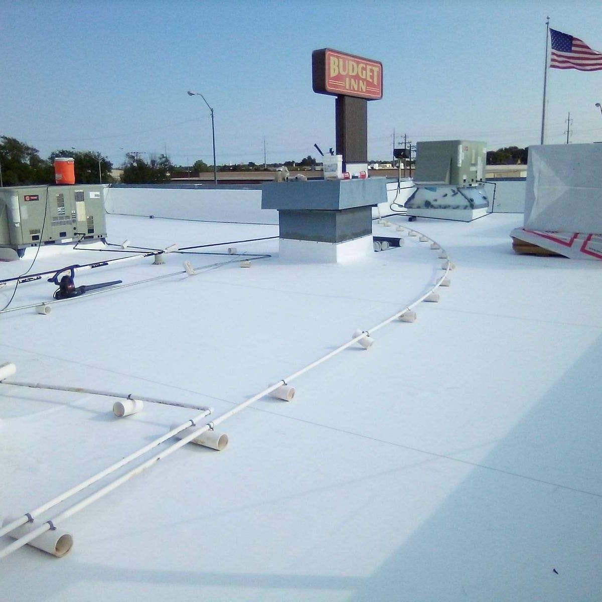 Completed white commercial membrane roof